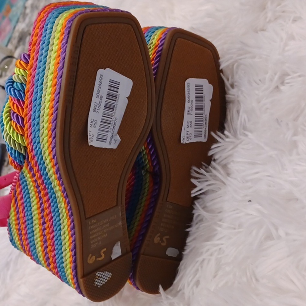 Gianni Bini Rainbow Striped Platform Sandals with Pink Straps - Picture 15 of 16